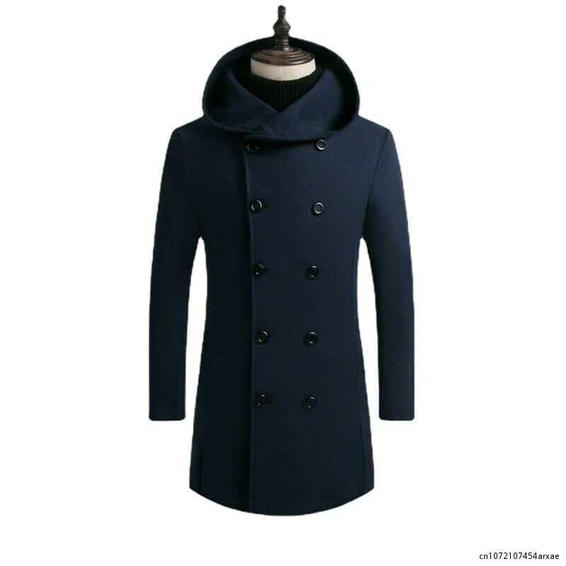 Осенне-зимнее мужское длинное пальто, куртки, модные шерстяные пальто из бутика, брендовая мужская приталенная шерстяная ветровка, куртка