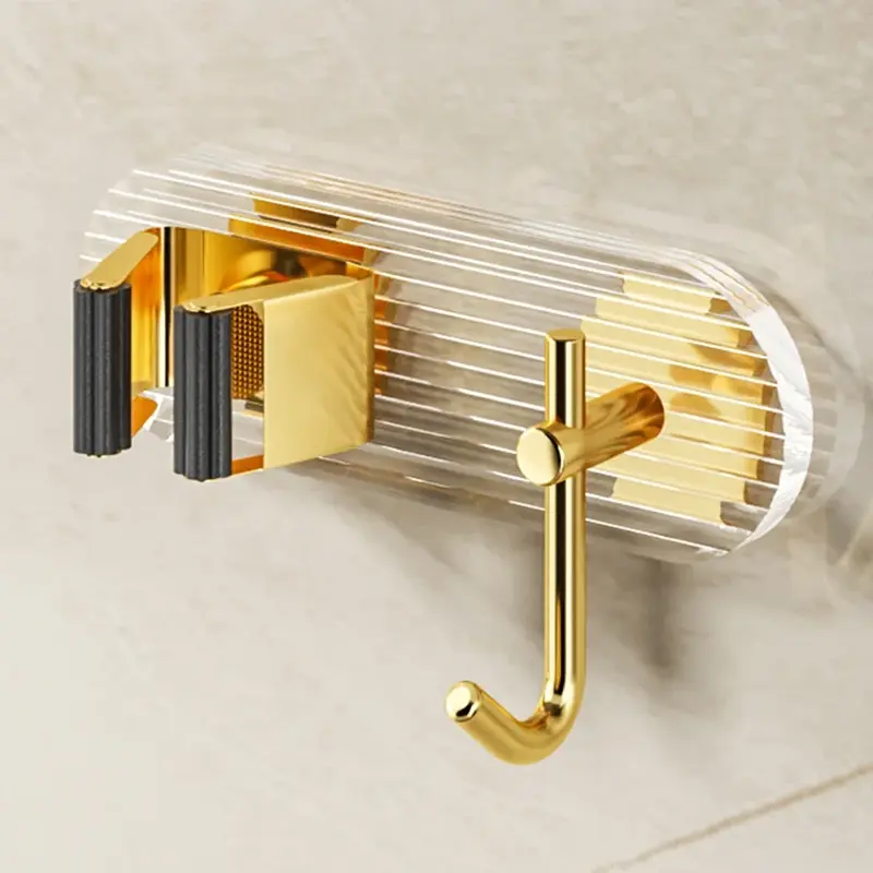 Acrylic Light Luxury Holder Clip Hook Gold Broom Without Bathroom Punching Mop Fixed Hanger Multi-functional Storage Hook