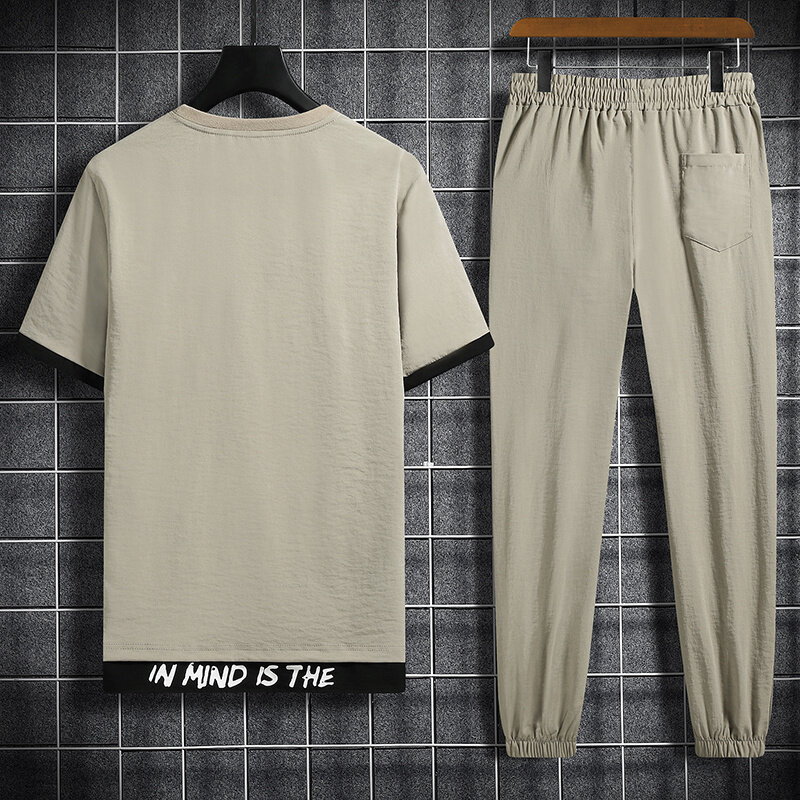 Conjunto de sudadera de manga corta para hombre, ropa deportiva de 2 piezas, Jersey, camiseta y pantalones, chándal informal para correr