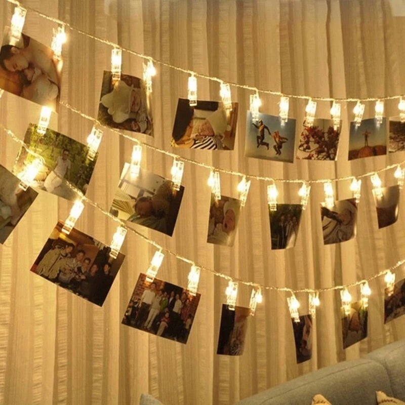 Guirxiété lumineuse LED avec porte-photo, lumière blanche chaude dégradée, décoration de la maison, Noël, nouvel an, mariage, batterie, 1.5m, 10LED