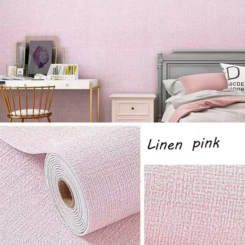 10m 3D Thicken self-adhesive thermal insulation wallpaper linen plain color decor wall stickers renovation anti-collision