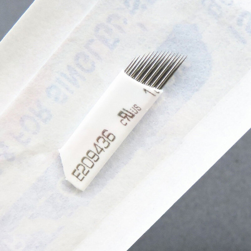 100 pz Microblading 2 file 15 aghi doppia fila sopracciglio tatuaggio ago trucco permanente lama del tatuaggio per penna da ricamo manuale 3D