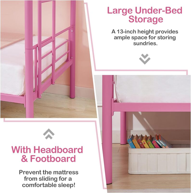 Metal Bunk Bed Twin Over Twin, Industrial Bunkbeds with Ladder and Full-Length Guardrail, Noise Free, No Boxing Spring Needed