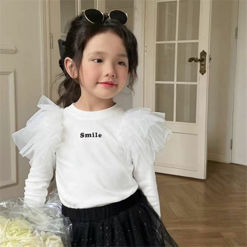 여아 의류 티셔츠 아동용 코튼 베이비 퍼포먼스 드레스, 긴 소매 슬림 핏 패션 2-8T, 2023 봄 신상품
