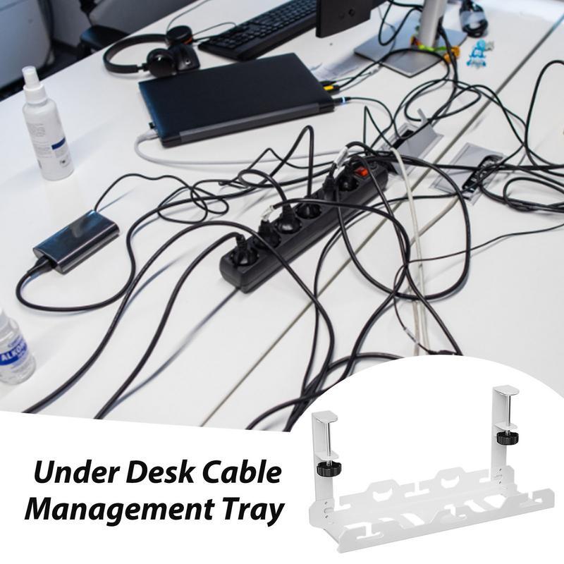 Soporte de Cable de tira de alimentación, bandeja de Cable de Metal, organizador debajo del escritorio, sin perforación