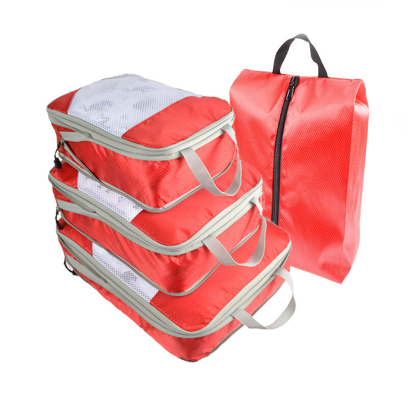 4pcs Compressão Travel Bag Set Roupas De Armazenamento Espessado Nylon Dobre Malha Sacos Bagagem Mala Organizador Pouch Embalagem Cube