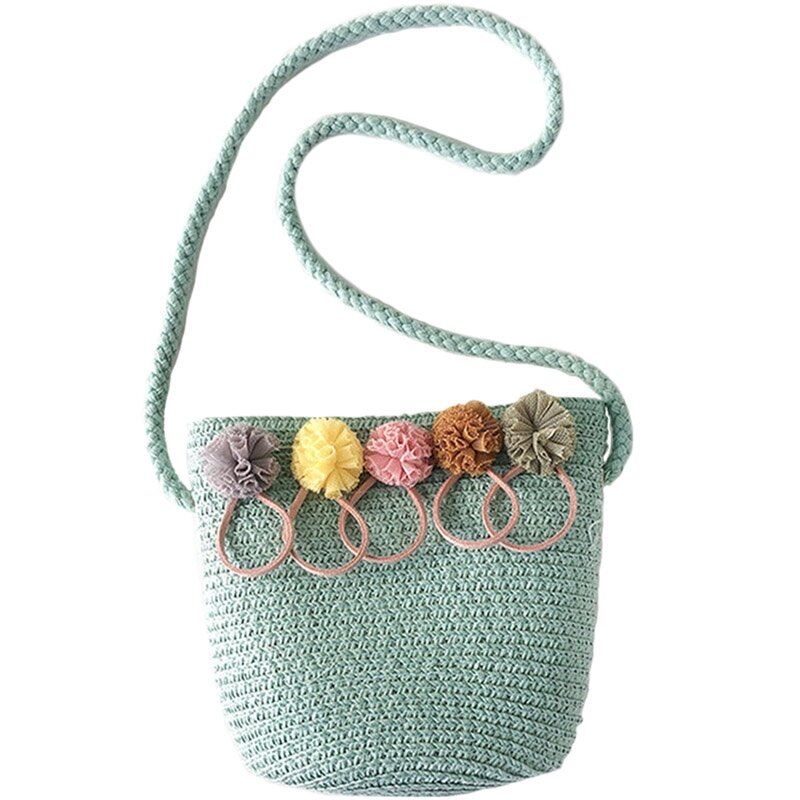 Rattan Weave Crossbody Bag para Bebês Meninas, Bolsa de Ombro, Palha, Melhor, Verde, Cáqui, 2 Pcs
