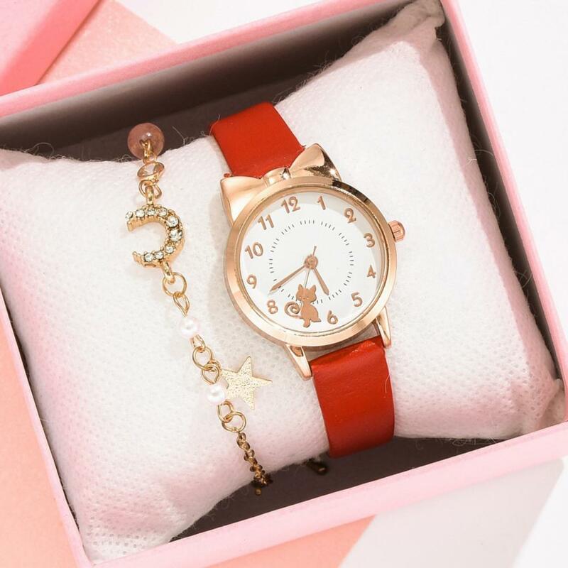 Quartz Movement  Gook-looking Sweet Cat Ear Quartz Watch Bracelet  Set Screw-in Crown Lady Watch Elegant   for Dating