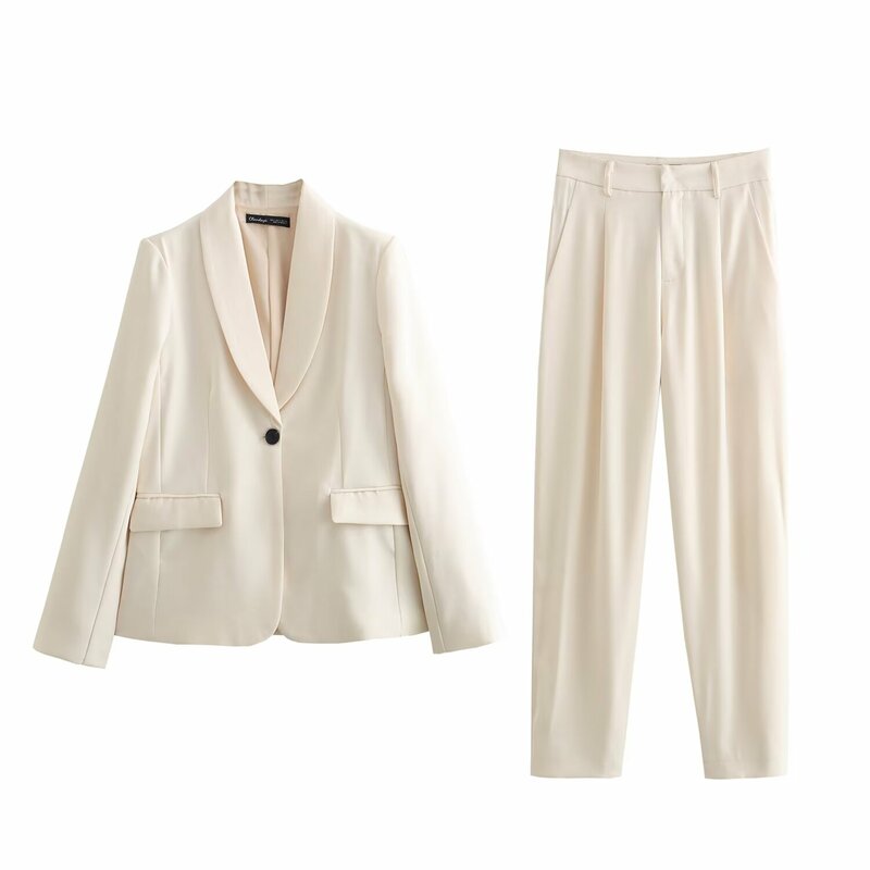 TRAFZA-Blazers de Botão Único e Lápis Femininos, calças compridas, ternos sólidos, Elegante, Casual, Escritório, Lady, Primavera, Verão, 2022