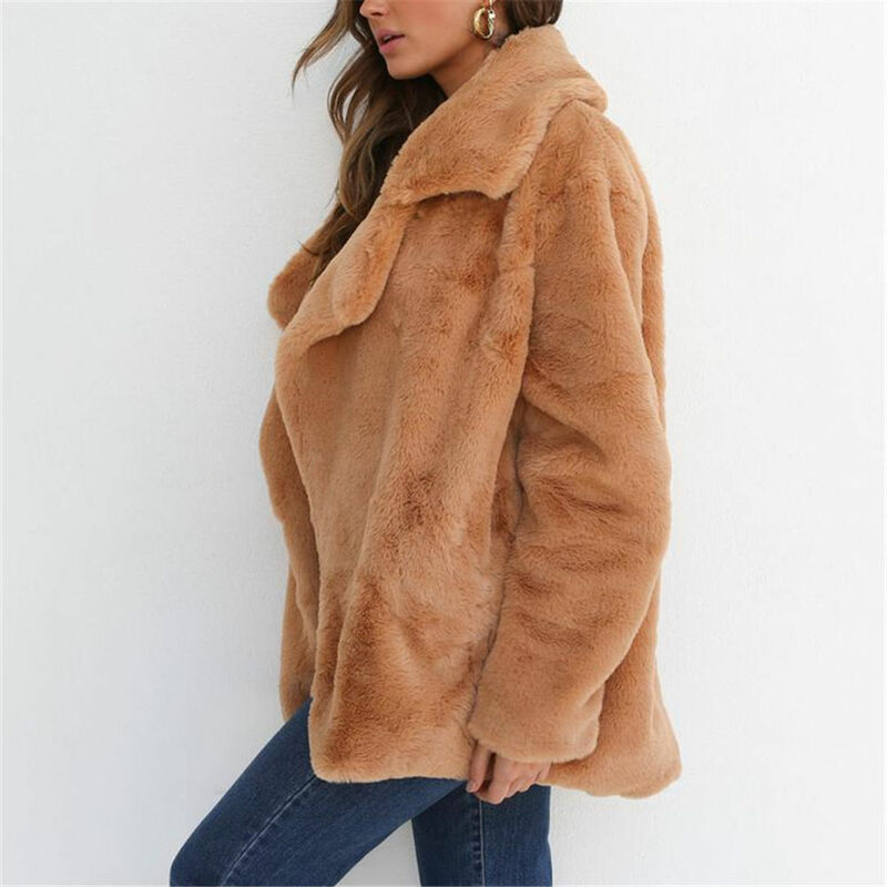 Kobiety kurtka ze sztucznego futra jesień Faux norek sweter Vintage klapy bufiasta marynarka Plus rozmiar 3XL polar topy