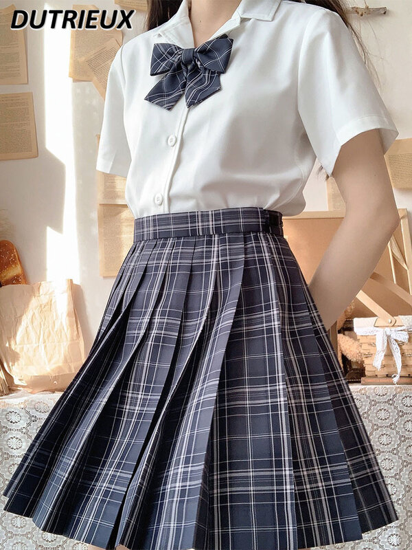 Uniforme JK pour filles douces d'été, mini jupe trapèze plissée japonaise, jupes courtes Y2k taille haute à carreaux de style universitaire pour femmes