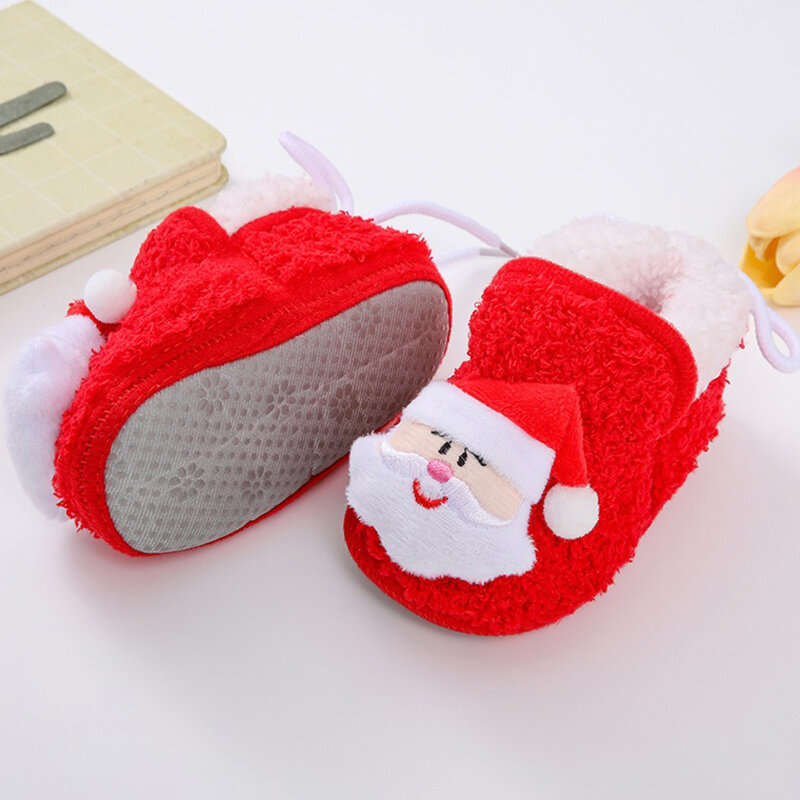 Sapatos de natal de bebê antiderrapante, sola macia, sapatos de caminhada, papai noel, boneco de neve, alces, para meninas e meninos, inverno