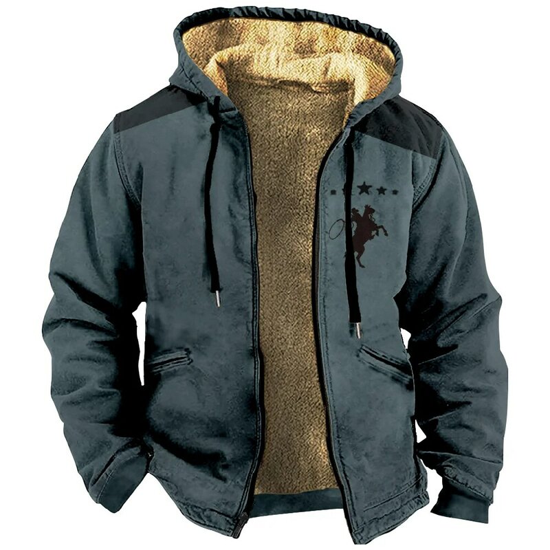 Color Block Graphic Cowboy Hoodie Daily Classic Outwear Women Men 3D Print Zipper Sweatshirt Stand Collar Coat Winter Clothes