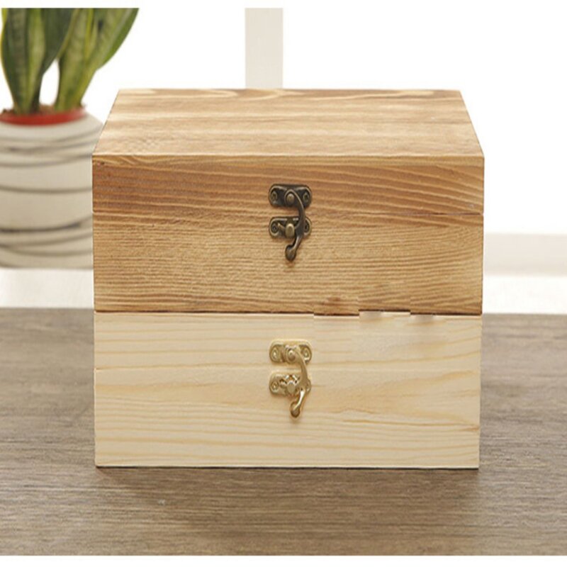Small Buckle Lock Box Buckle Horn Hook Jewelry Box Buckle Lock Small Wooden Box Lock Retro Hardware Accessories Bag Accessories