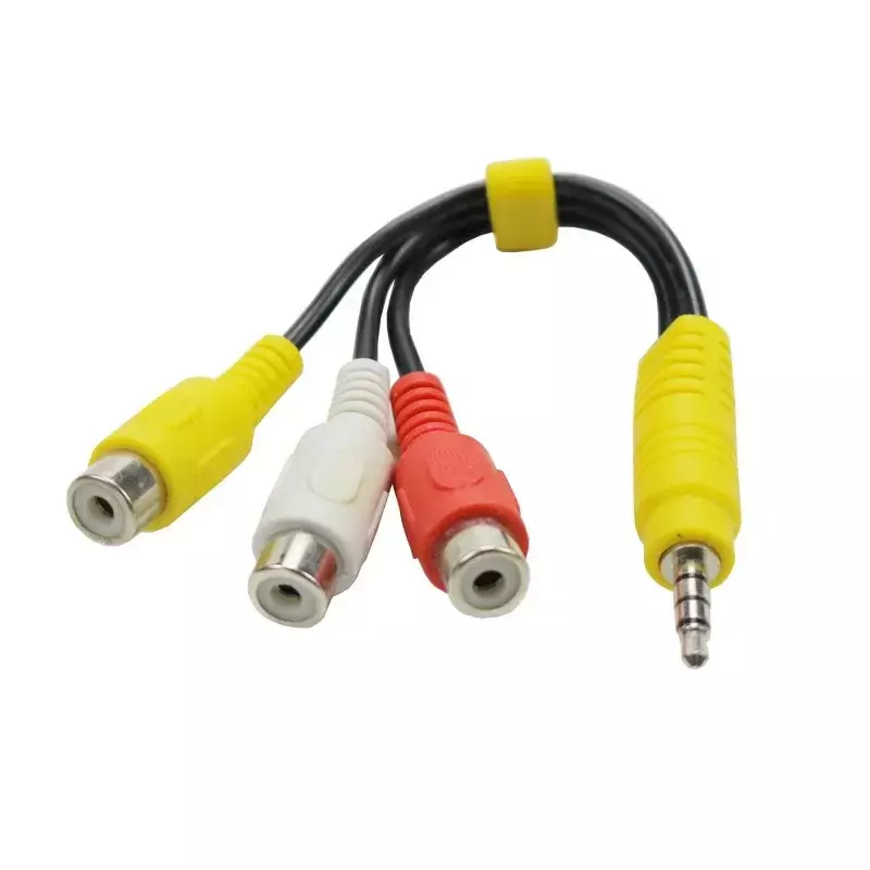 Cable adaptador de Audio y vídeo AV, Conector de 3,5mm y 28cm a 3 enchufes RCA macho a macho/macho a 3 RCA hembra, 1 piezas