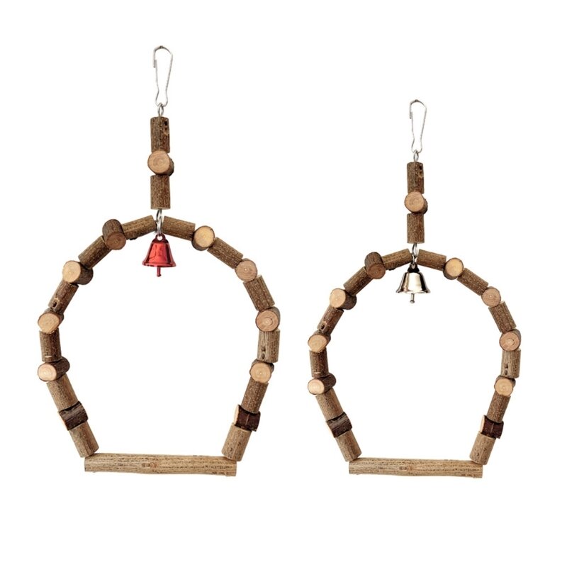 木製ブランコ鳥のおもちゃ立ち止まり木鐘付き鳥かご止まり木鳥のプラットフォームのおもちゃ