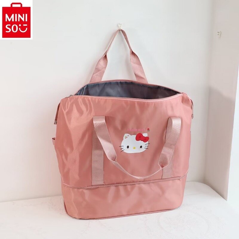 MINISO Sanrio Hello Kitty Portable Waterproof Storage Bag Women's Home Large Capacity Foldable Luggage Bag Fitness Bag