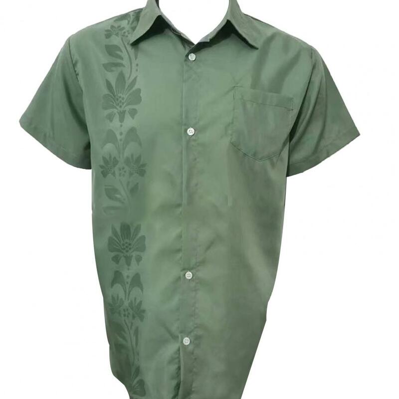 Camisa con estampado de flores para hombre, ropa de calle holgada con solapa y bolsillo de parche, manga corta de un solo pecho para verano