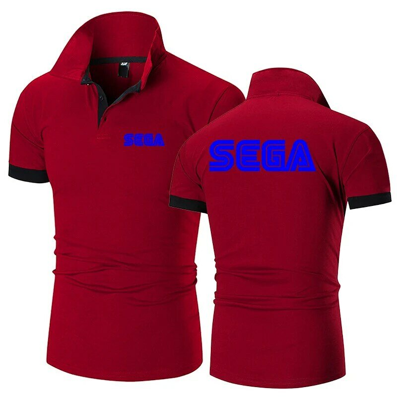 Sega 2023เสื้อโปโลลำลองผู้ชาย, เสื้อแจ็คเก็ตแขนสั้นสีพื้นเสื้อโปโลดีไซน์ปกสำหรับฤดูร้อน