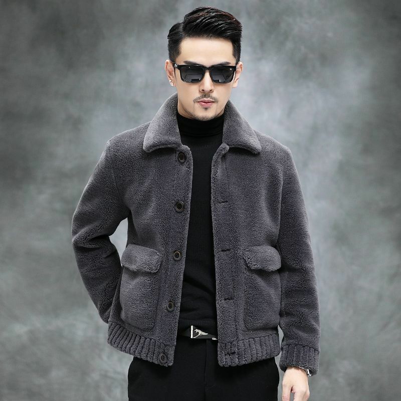 2023 jesienno-zimowa męska nowa kurtka z prawdziwego futra męskiego z krótkim kołnierzem płaszcze męskie na co dzień gruba ciepłe kurtki I529