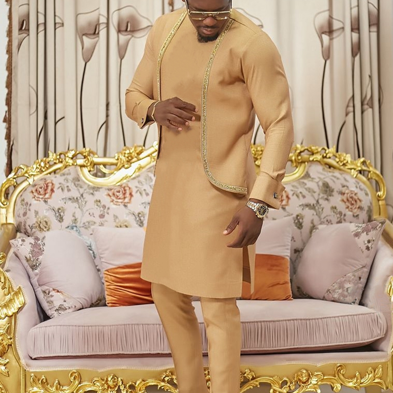 2024 Kaftan New In African Traditional Men's Set Luxury Elegant and Fashionable Round Neck Long Sleeve Two piece  Man Suits