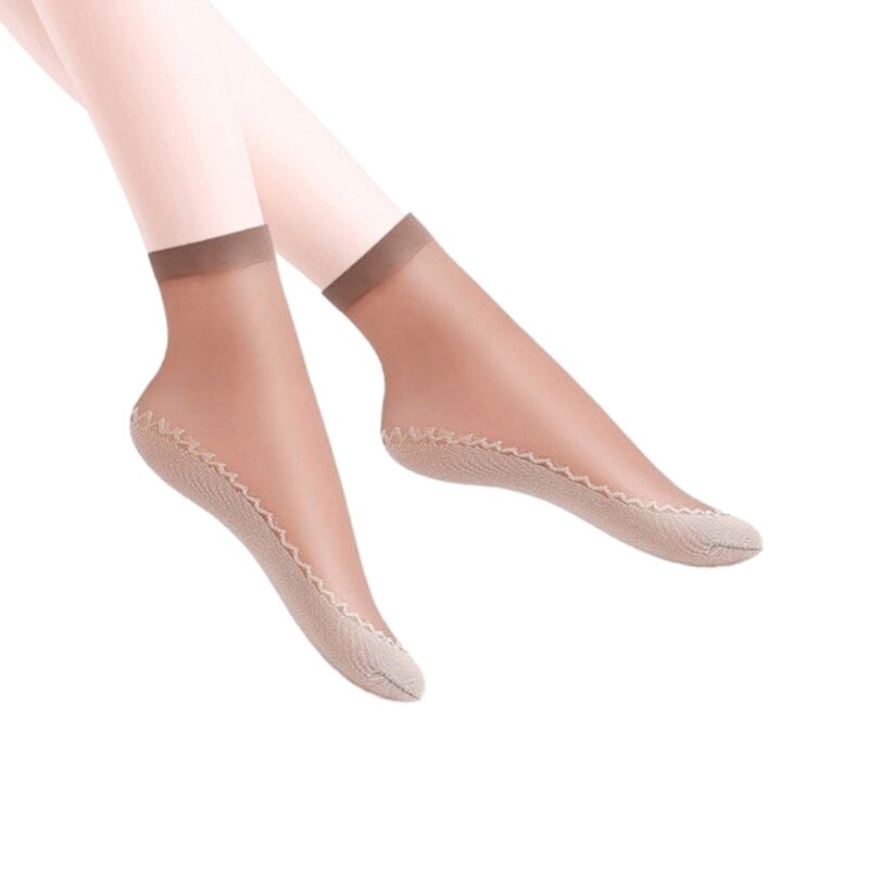 Mulheres seda curto tornozelo meias respirável algodão inferior antiderrapante verão fino transparente médio tubo meias