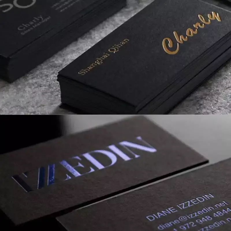 Cartes de visite en papier noir gaufré UV, impression personnalisée, créer son propre nom