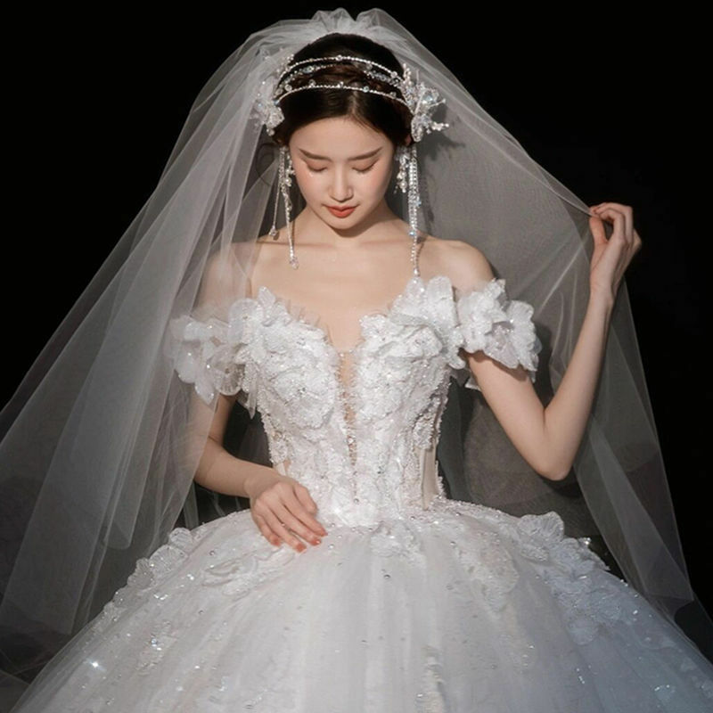 Dubai Arabië Crystal Sequin Baljurk Trouwjurk Glitter Luxruy Bruidsjurk Vrouwen 2023 Puffy Mouwen Huwelijk Robe De Mariee