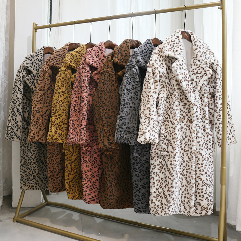 여성용 레오파드 롱 테디 베어 재킷, 2023 겨울 코트, 두껍고 따뜻한 겉옷, 브랜드 패션, 인조 모피 코트, 럭셔리 패션