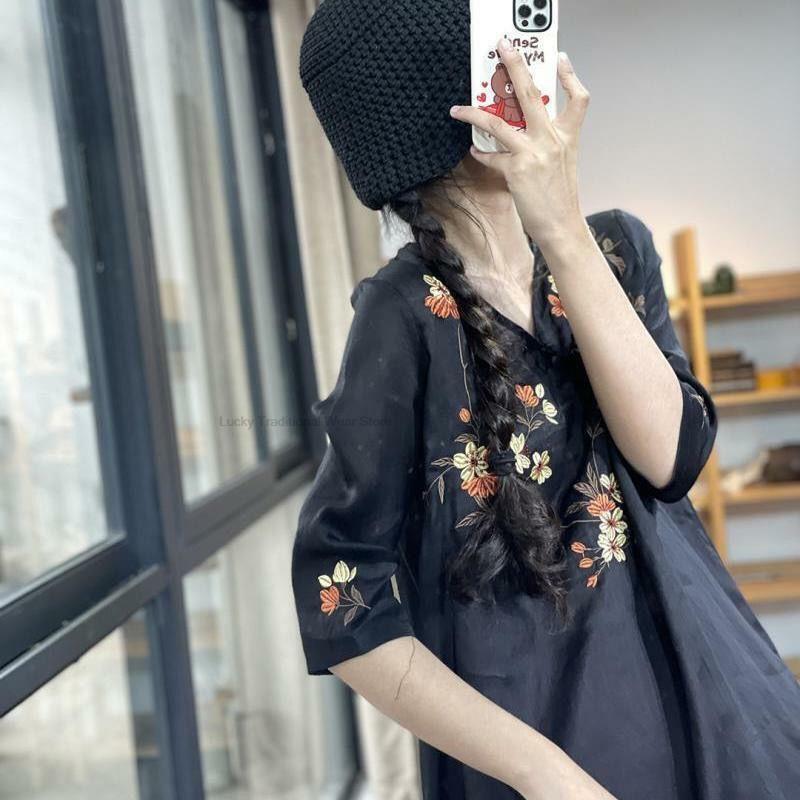 Традиционное винтажное платье Ципао, женское китайское платье, восточное платье Ципао с цветочной вышивкой, Ципао
