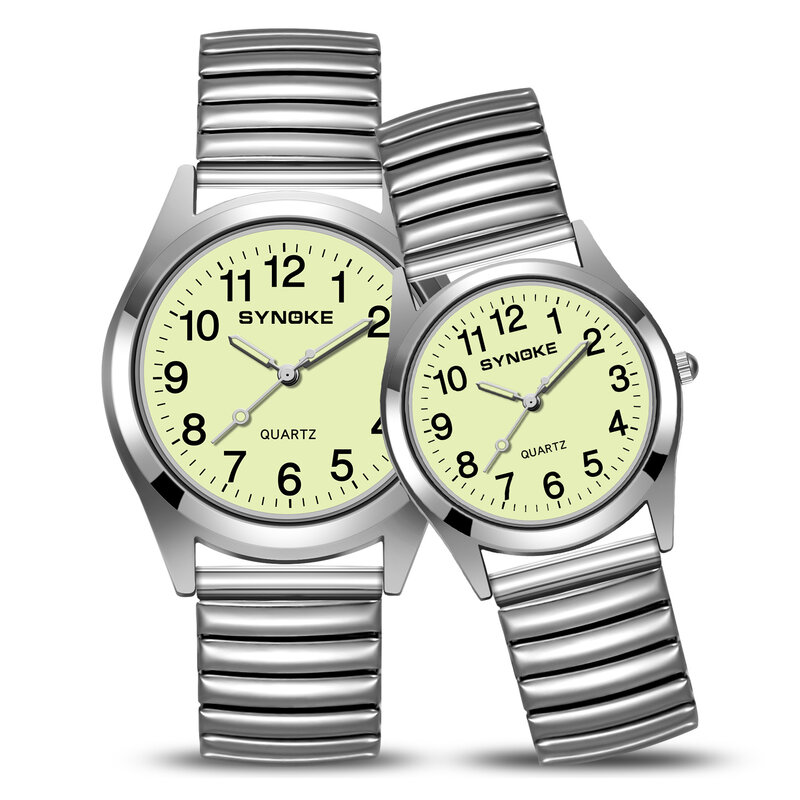 남녀공용 스테인레스 스틸 시계, 커플 시계, 크리에이티브 용수철 스트랩, 방수 SYNOKE 브랜드
