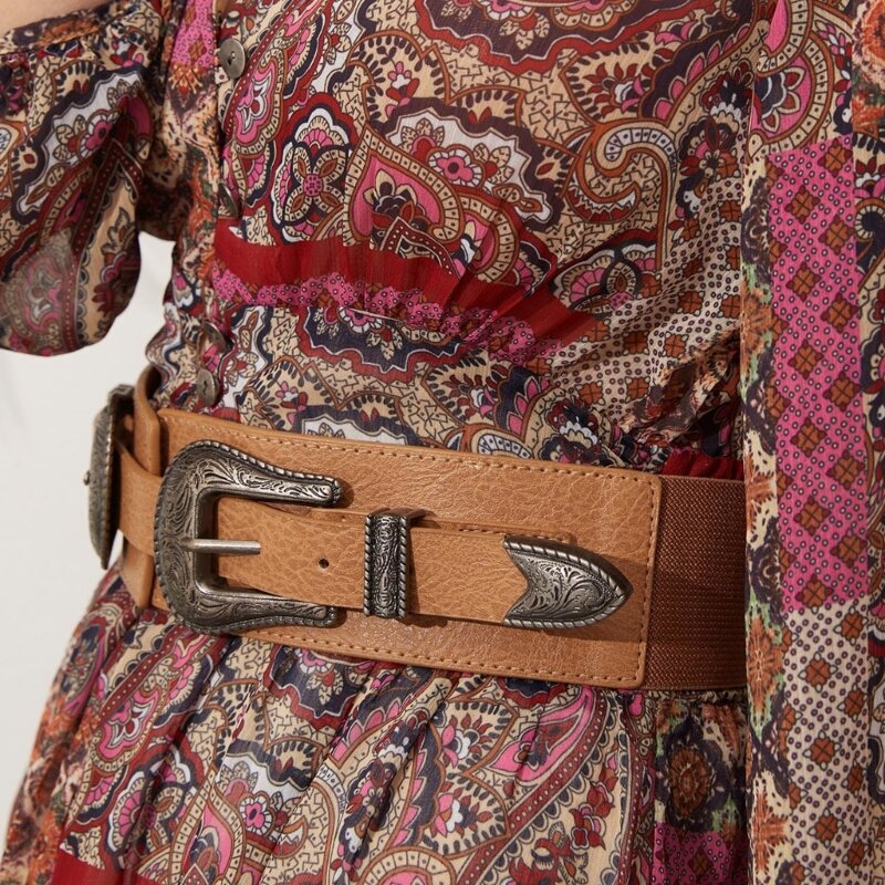 Elastic Wide Belt SlimShaping Girdle for Women Dress Elegant DoubleBuckle Corset Lady Waistwrap Fashion Waist Ornaments