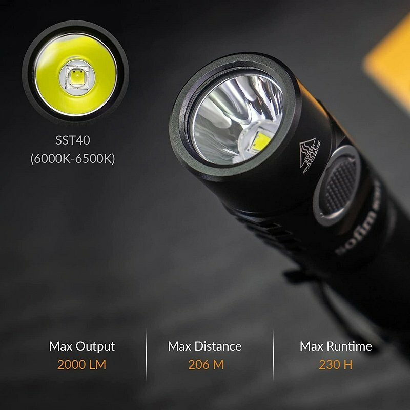 Sofirn-lanterna tática LED recarregável com interruptor de cauda, USB C tocha, SC31T, 2000LM, SST40, 18650