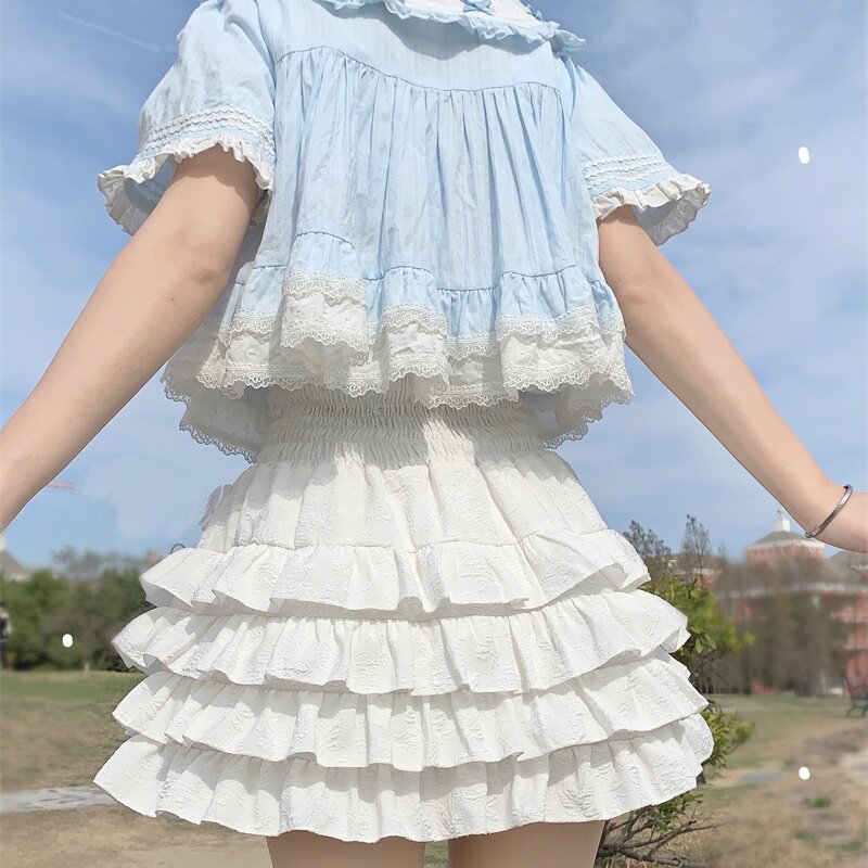 Lolita Mini spódniczka kobiety gotyckie wysokie marszczenie w talii spódnice warstwowe słodkie dziewczęce lato Harajuku Y2k krótka spódniczka styl japoński Kawaii