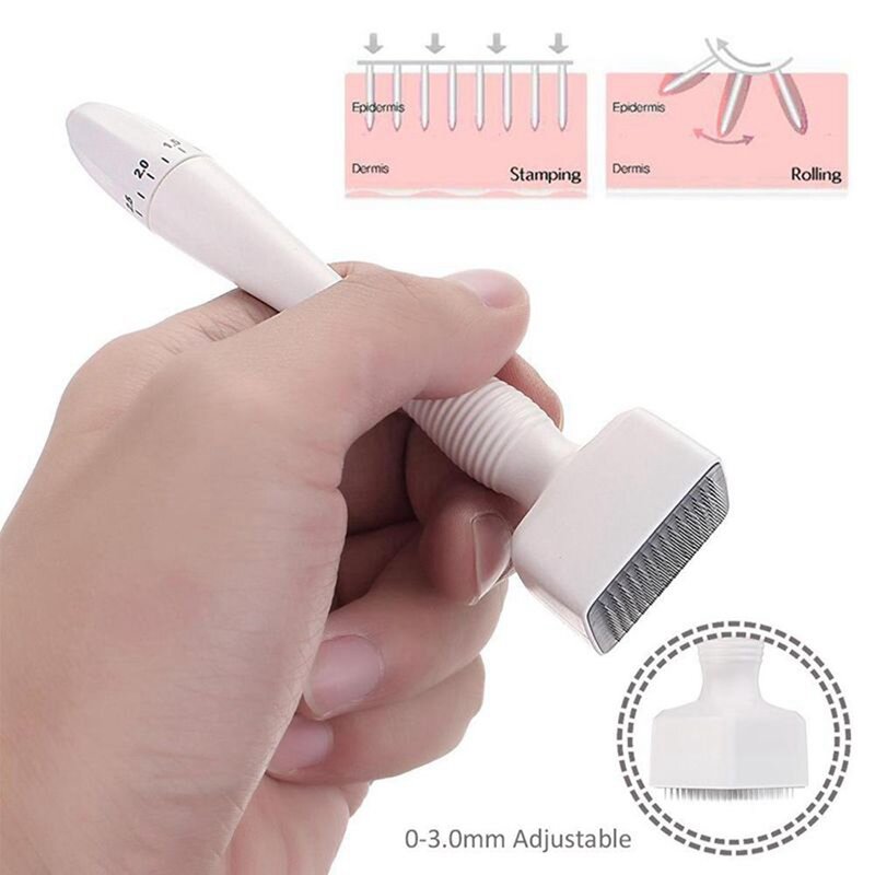 Derma Stamp Microneedling Face Massager Adjustable Needle Length Skincare Beard Growth Scalp Hair Re-Growth Acne Scar