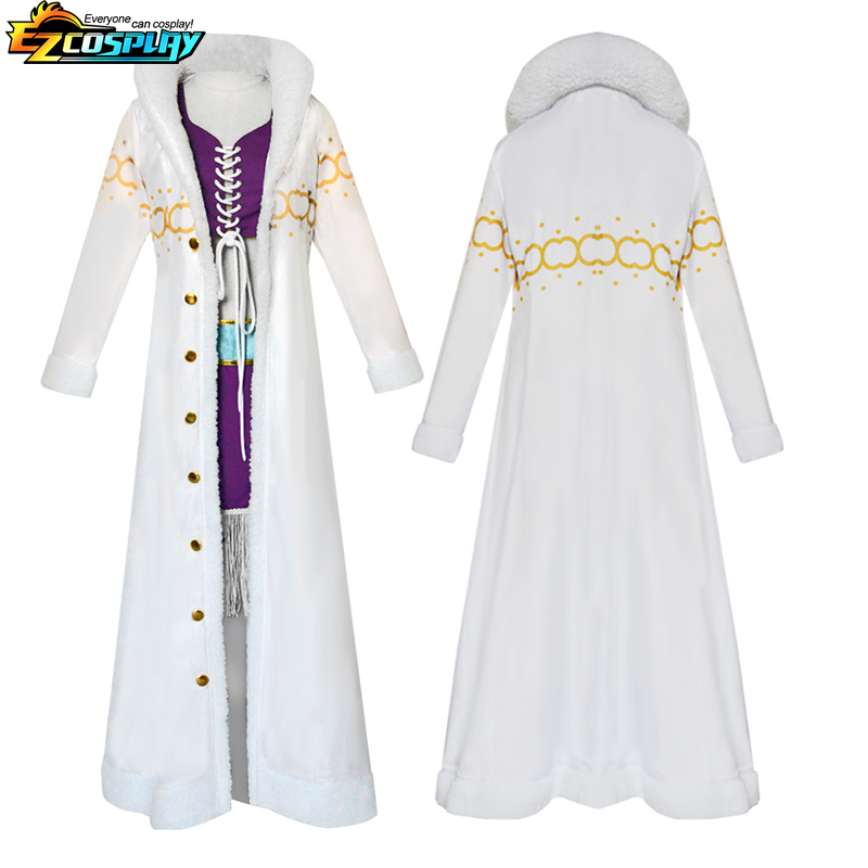 Anime Nico Robin fantasia de cosplay adulto, vestido roxo de 1 peça, gola longa, capa branca, roupa punk, uniforme de Halloween