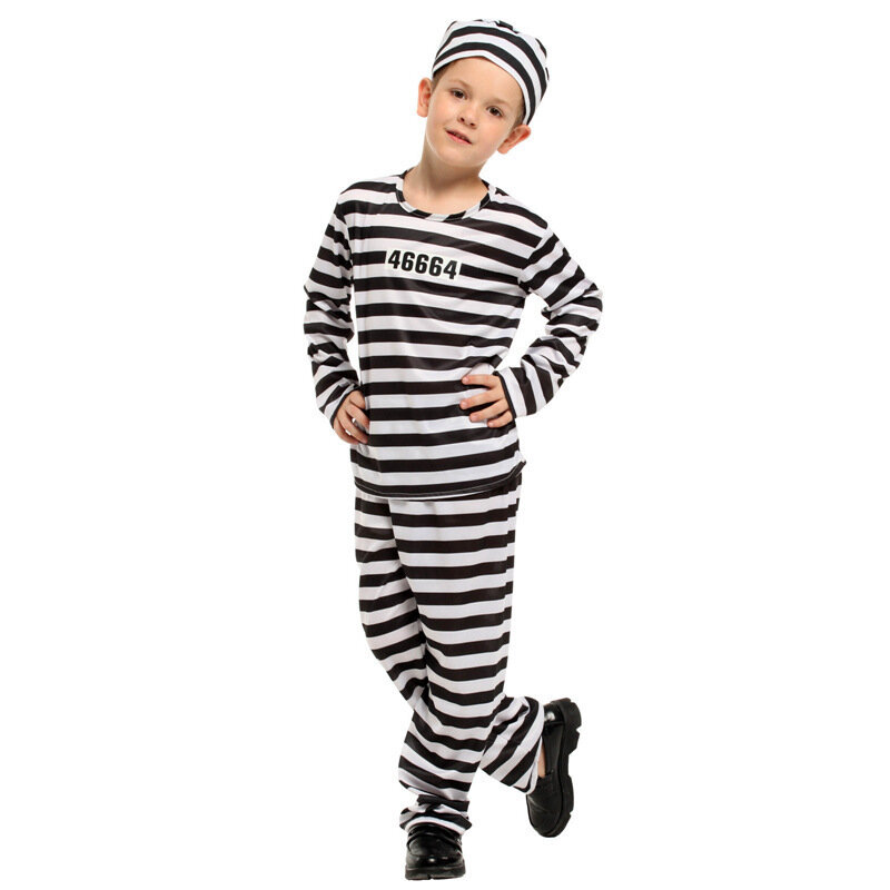Детская тюремная Униформа на Хэллоуин реквизит для косплея костюм в черно-белую полоску