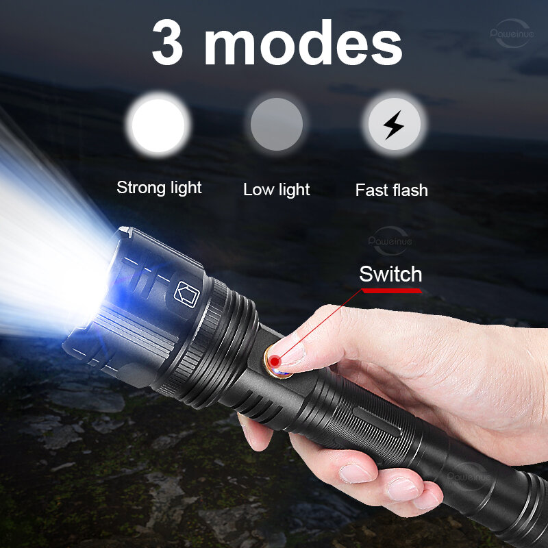 Super Bright Rechargeable Flashlight 60W High Power LED Flashlight XHP90 Powerful Torch Usb Tactical Lantern Zoom Lighting 1500m