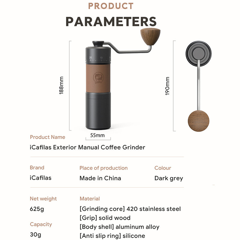 Manual Coffee Grinder 420 stainless steel 7-core burr coffee bean grinder adjustable grinding thickness anti slip pad icafilas