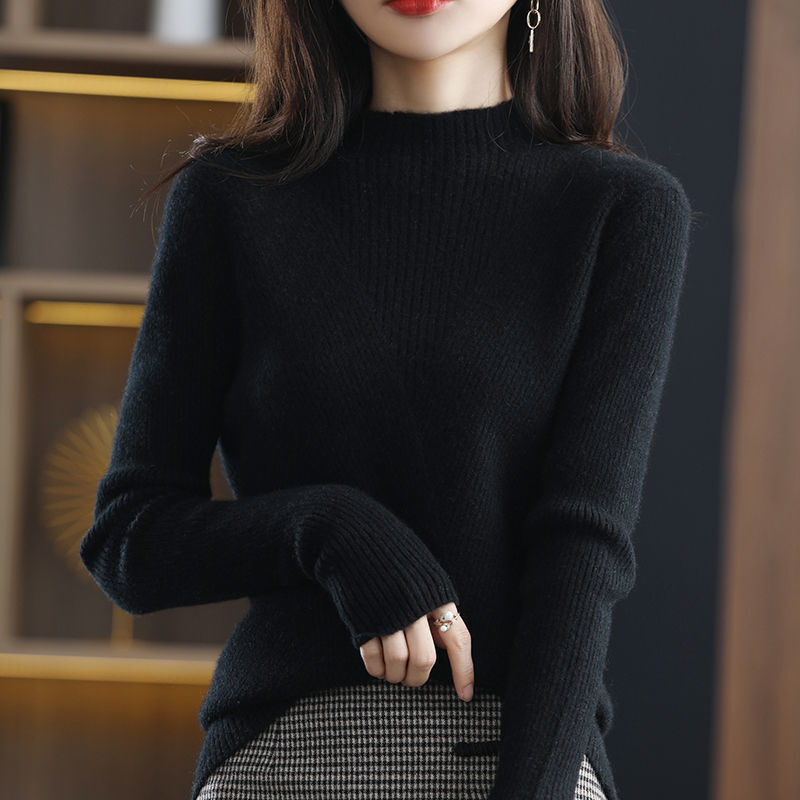 Fashion kerah berdiri rajutan warna Solid sweater pakaian wanita 2023 musim dingin baru longgar Korea pullover komuter atasan hangat