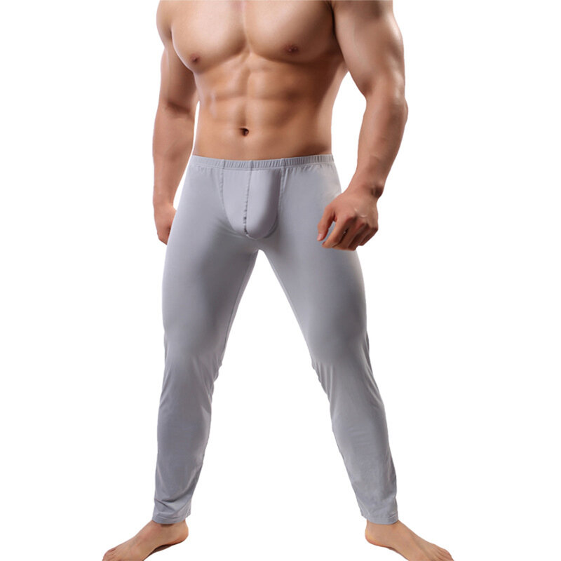 Calça íntima térmica masculina, seda gelo, leggings finas, elasticidade Long Johns, calças esportivas de treino fitness, pijamas casuais, outono