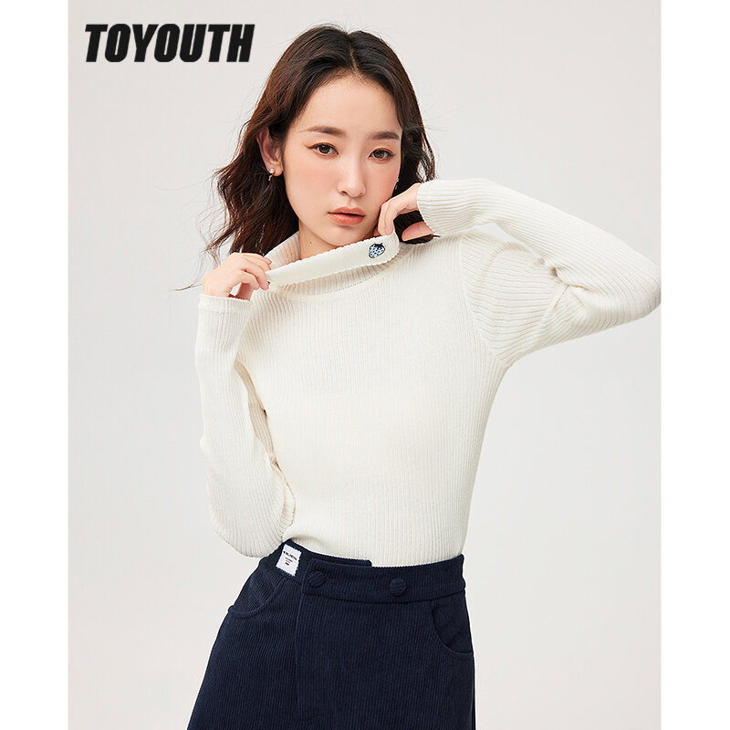 Toyouth camisola feminina 2022 inverno mangas compridas meia gola alta ajuste fino estiramento de malha pulôver all-match casual topo de fundo