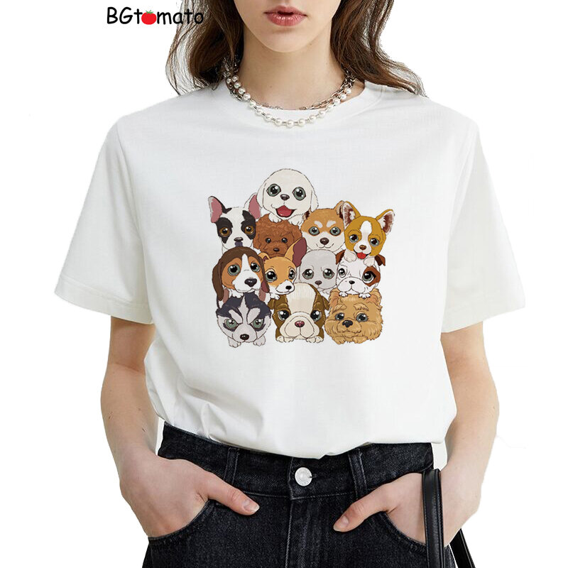 Футболка с милым принтом собаки, Повседневная индивидуальная мультяшная футболка, хорошее качество, дышащая мягкая летняя рубашка A030