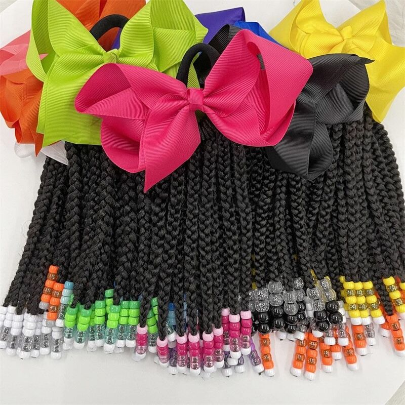 Colorful Hair Extension Ponytail Versatile Braided Synthetic Fiber Wig Hair Clips Bow Kids Ponytail Kids