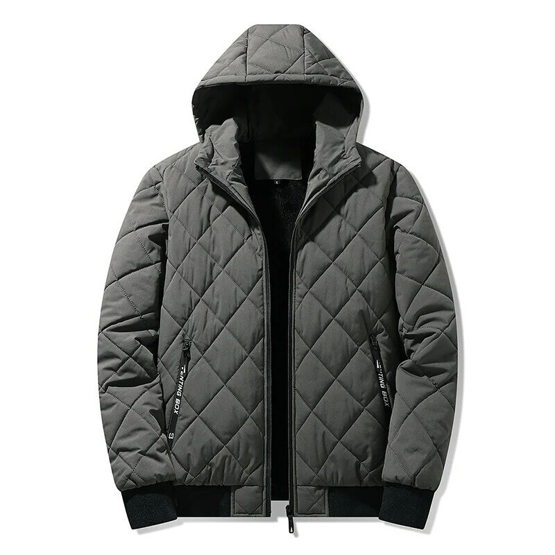 Jaket untuk pria dengan tudung musim gugur musim dingin jaket empuk katun pakaian modis pria parka kasual tekstur belah ketupat ukuran Plus 5XL