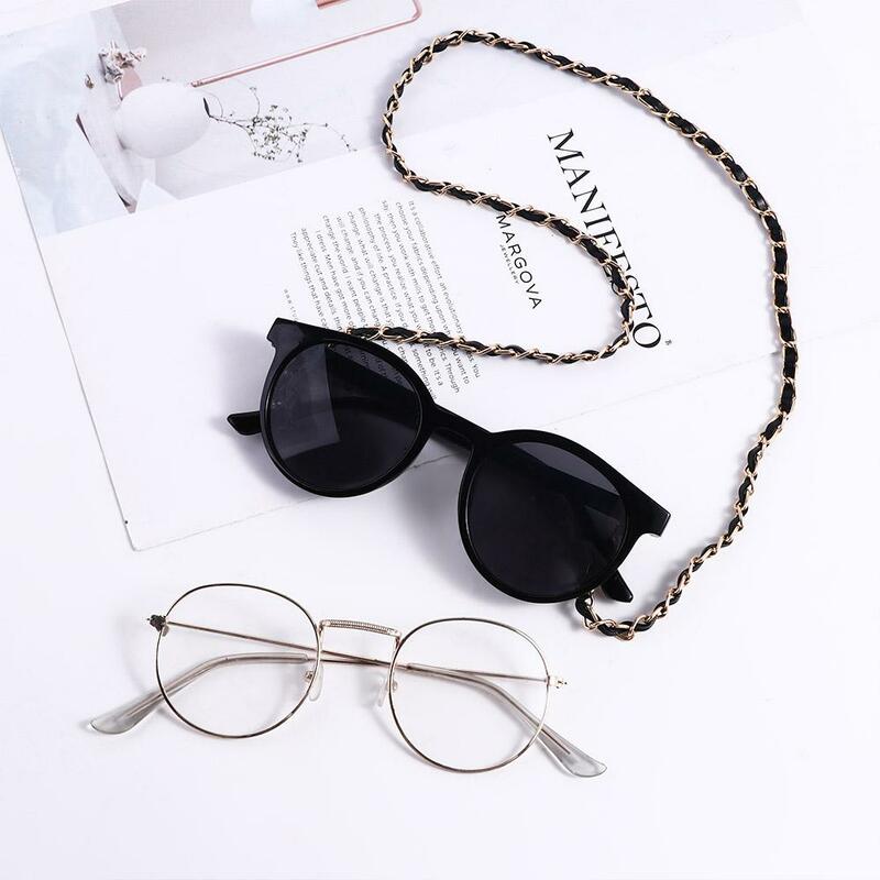 Women PU Leather Eye Sunglasses Chain Mask Holder Cord Lanyard Metal Link Cord Holder Neck Strap Rope String Glasses Accessories
