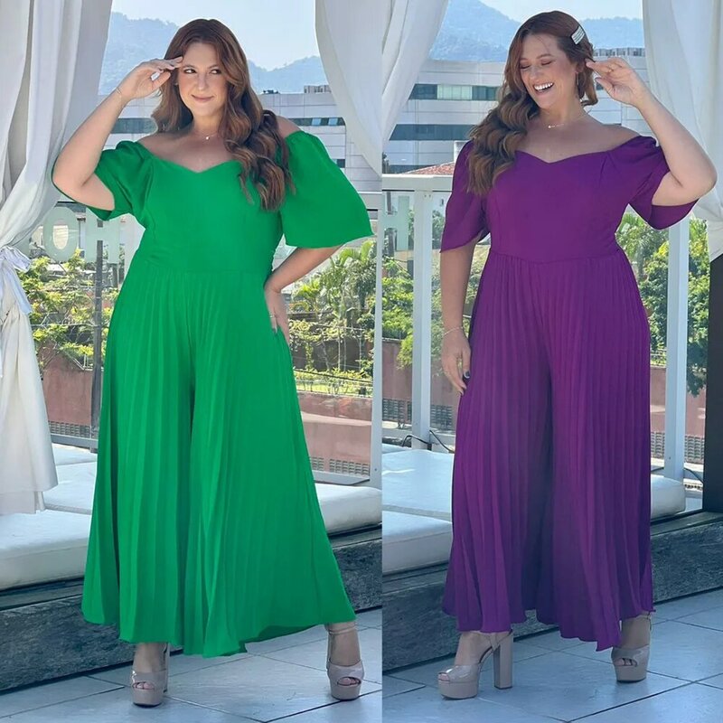 Plus Size Damen bekleidung großen Sommer neuen Stil lose große V-Ausschnitt einfarbig gefaltet weites Bein Overall elegante Damen hose