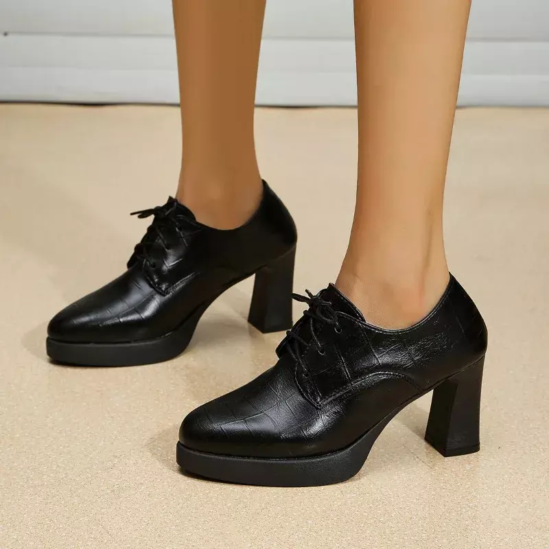 Scarpe da donna alla moda, tacchi alti, primavera e autunno nuove scarpe singole 2024, tacchi spessi, stampa a punta, scarpe singole da donna