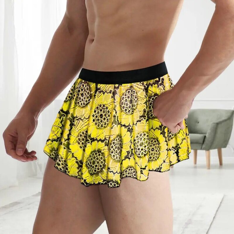 Rok pria Vintage dicetak Unisex rok Mini lembut bernapas Clubwear celana dalam untuk celana dalam pinggang elastis Tirus pria
