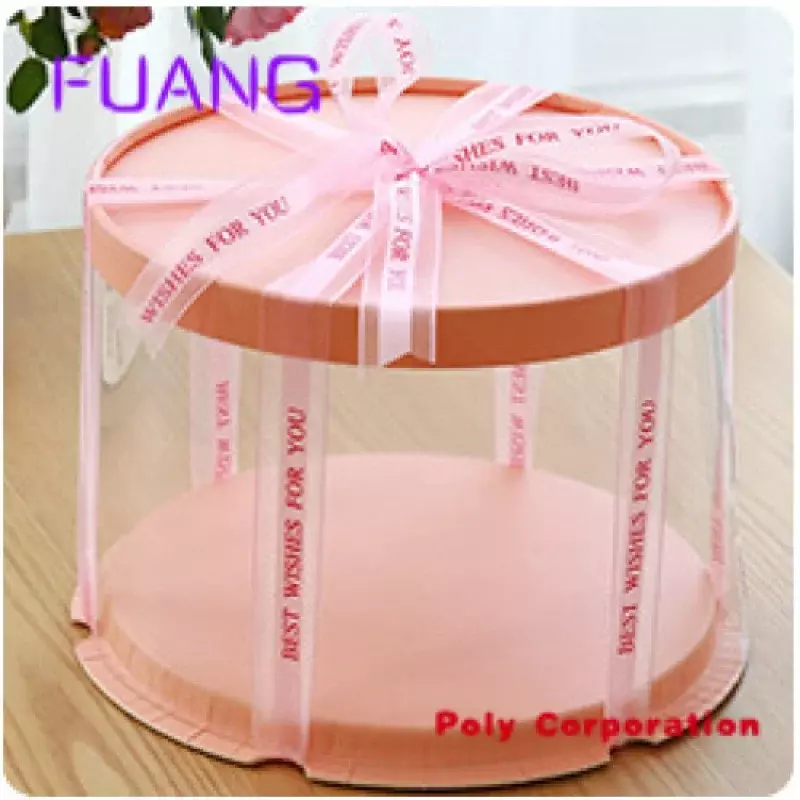 Custom  Wholesale pink cake box tall White Clear Round Cake packaging for Wedding Birthday Party gift cake Box